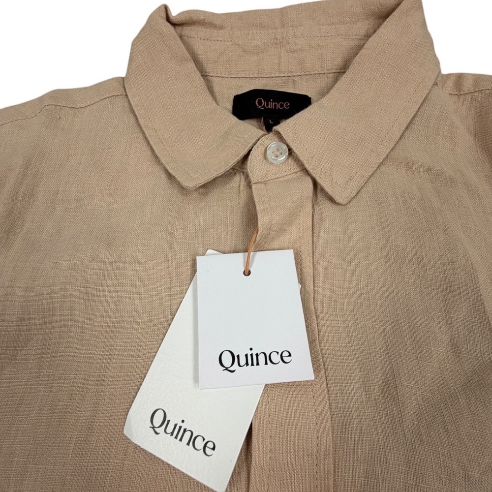 Quince Mens Short Sleeve Shirt 100% European Linen Relaxed Driftwood Large NWT - Picture 3 of 6